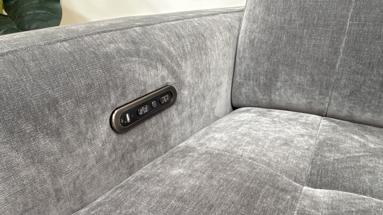 Sofology Jax Fabric 4 Seater Chaise Power Recliner/Headrest in Relaxed Chenille Charcoal
