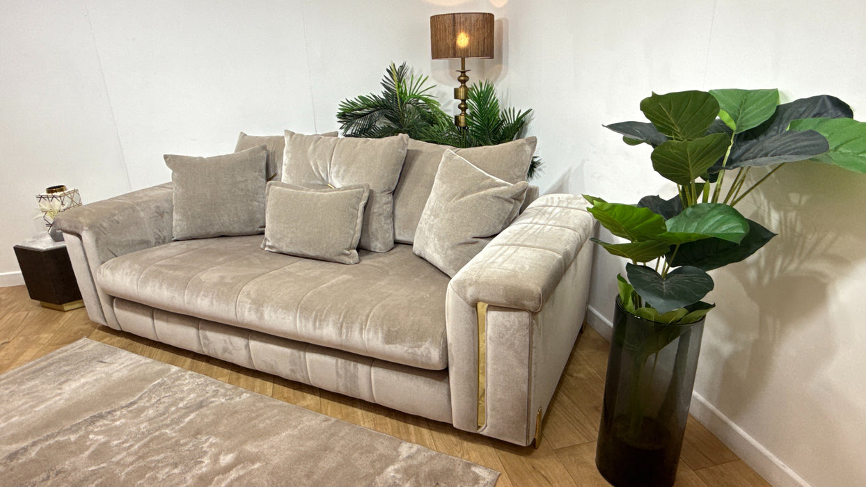 Sofology Oscar Fabric 3 Seater Gold Trim in Fine Textured Chenille Stone
