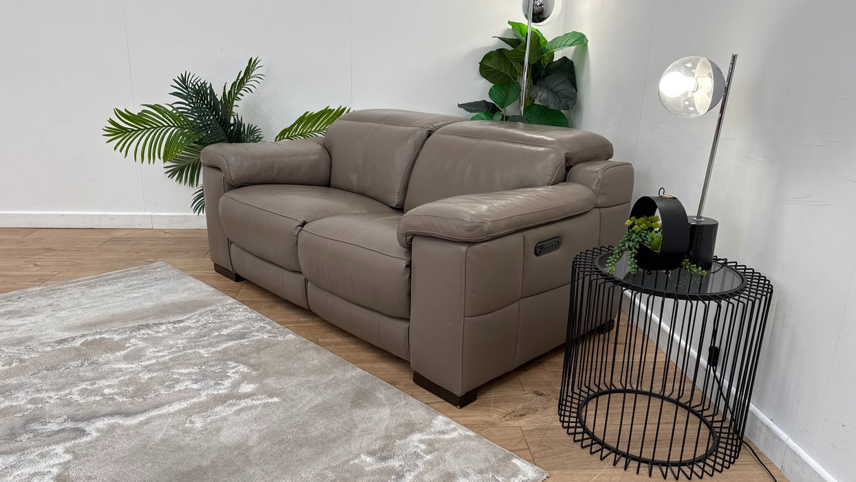 Sofology Laurence Leather 2 Seater Power Recliner/Headrest in Le Mans Taupe