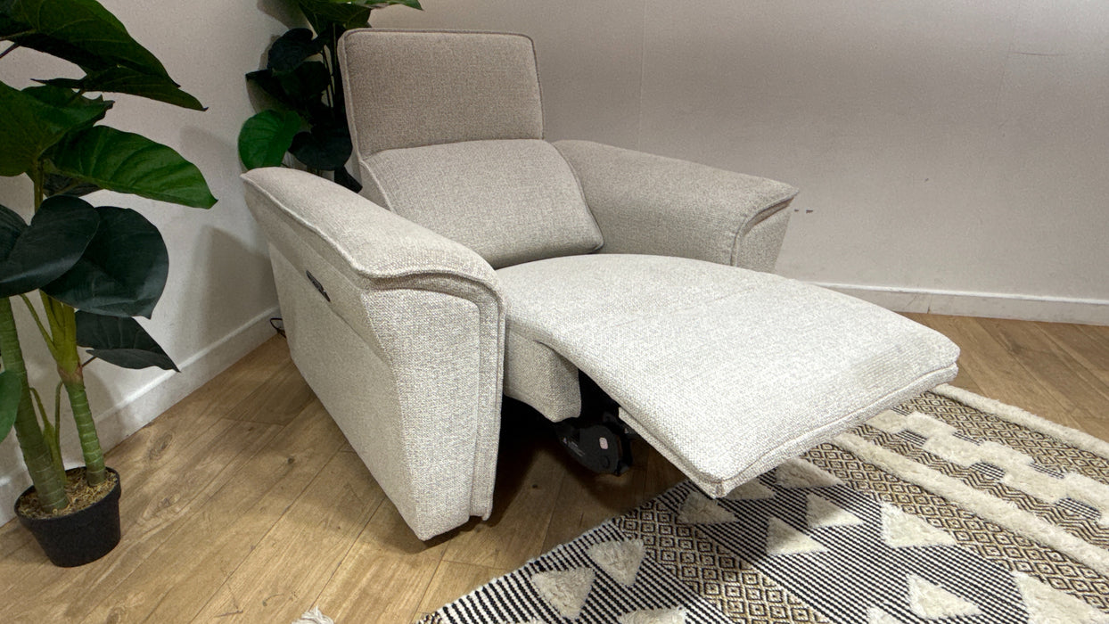 Sofology Fleur Fabric Chair Power Recliner/Headrest in Woven Textured Dove Milan Natural