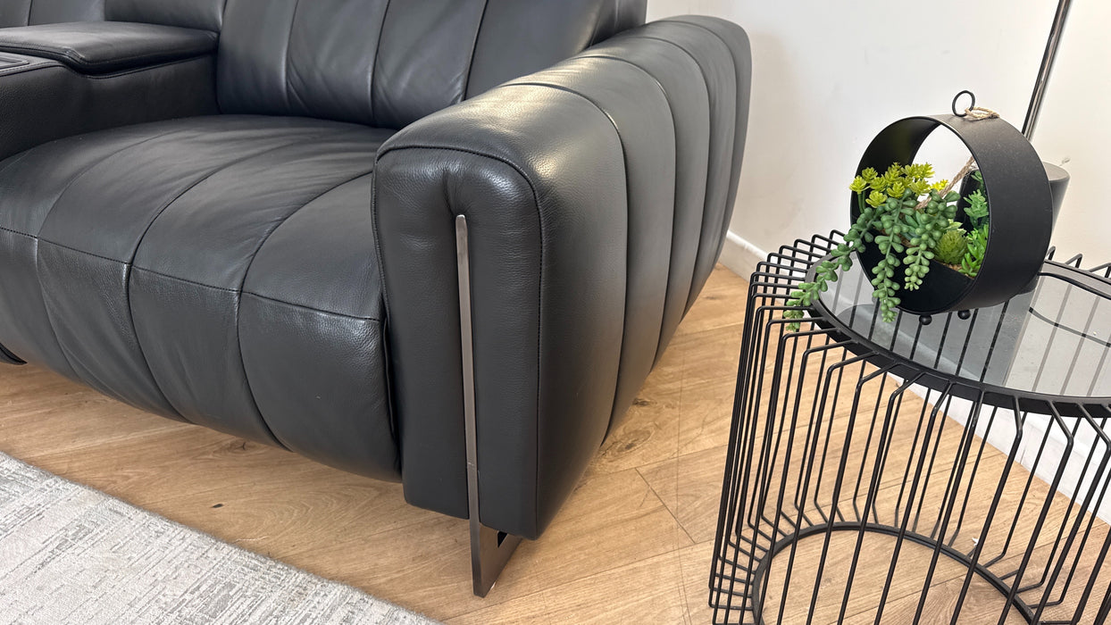 Sofology The Paramount Leather 2.5 Seater Console Power Recliner/Headrest Speakers in Trusty Embossed Jet Black