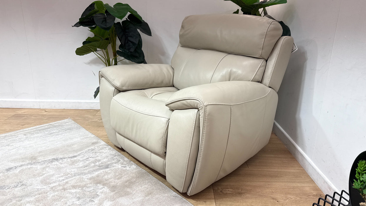 Sofology Radleigh Leather Power Recliner/Headrest Chair in Trusty Soft Sheen Leather Silver