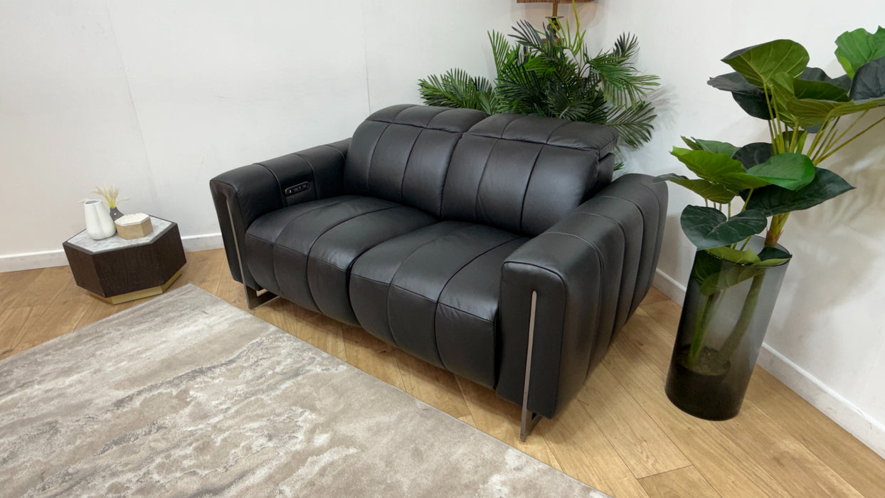 Sofology Paramount Leather 2 Seater Power Recliner/Headrest in Trusty Embossed Jet Black
