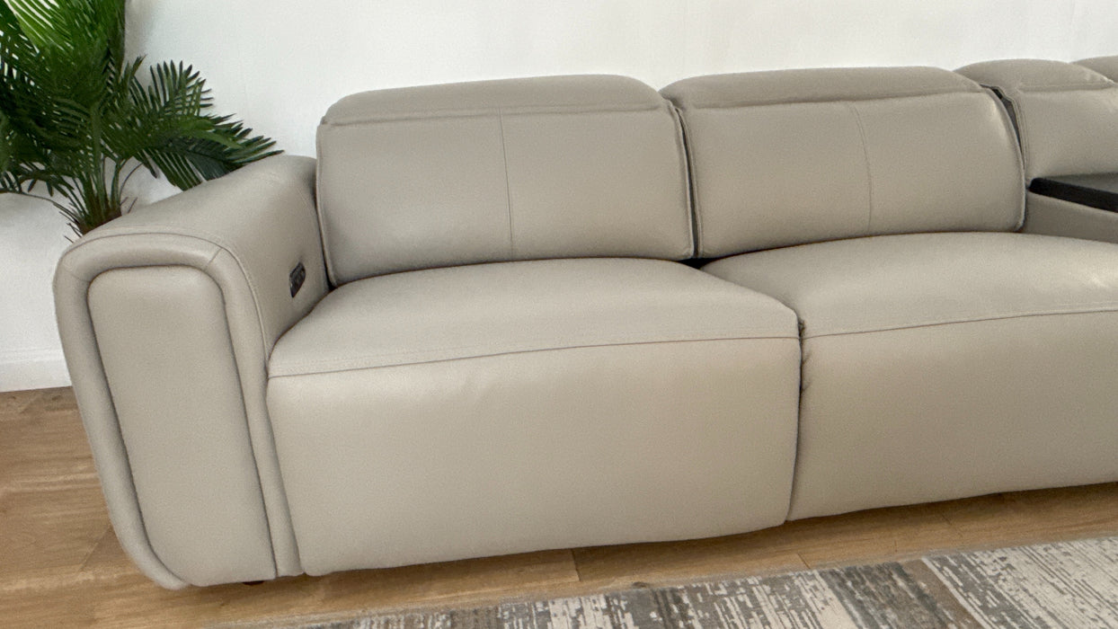 Sofology Premiere Leather 3 Corner Smart Console 3 Power Recliner/Headrest in Trusty Embossed Light Grey