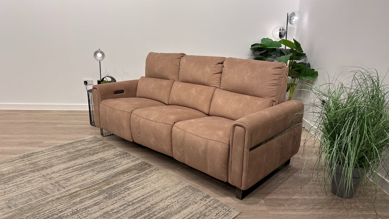 Sofology Ravello Fabric 3 Seater Power Recliner/Headrest in Lifestyle Flecked Sand