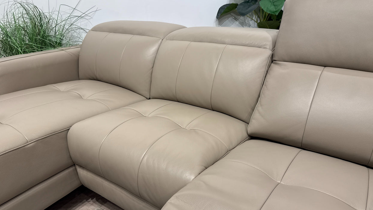 Sofology Jax Leather 4 Seater Chaise Power Recliner/Headrest in Trusty Embossed Stone