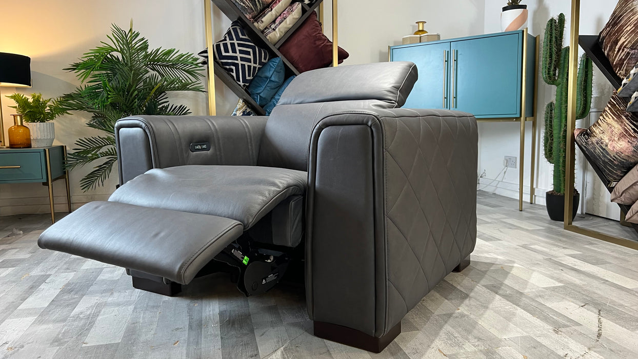 Mason 1 Seater -  Power Recliner Chair - Relaxed Matt Leather Charcoal