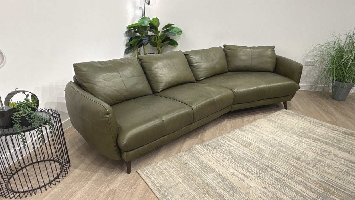 Sofology Adler Leather 4 Seater Asymmetric in Relaxed Soft Olive