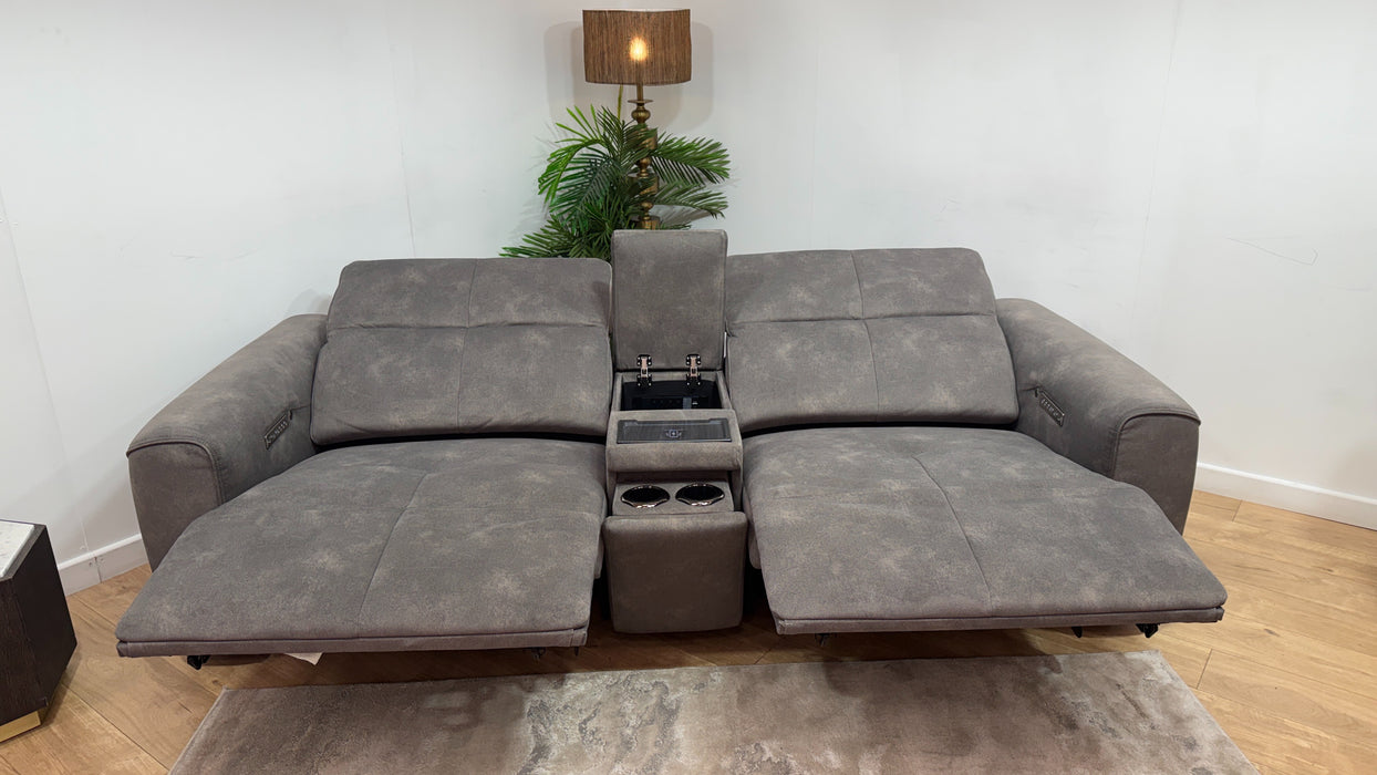Sofology Riviera Fabric 2.5 Seater Console Power Recliner/Headrest Heated Seats in Mocha