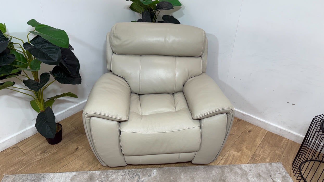 Sofology Radleigh Leather Power Recliner/Headrest Chair in Trusty Soft Sheen Leather Silver