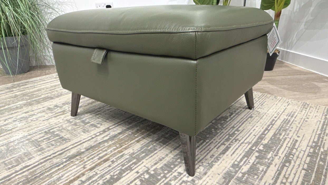 Sofology Jax Leather Designer Footstool in Trusty Embossed Dark Olive