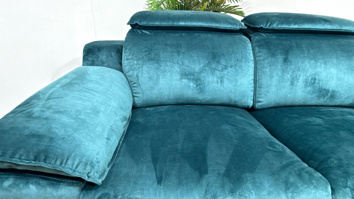 Sofology Benz Fabric 2 Seater Power Recliner/Headrest Heated Seat in Heritage Velvet Teal