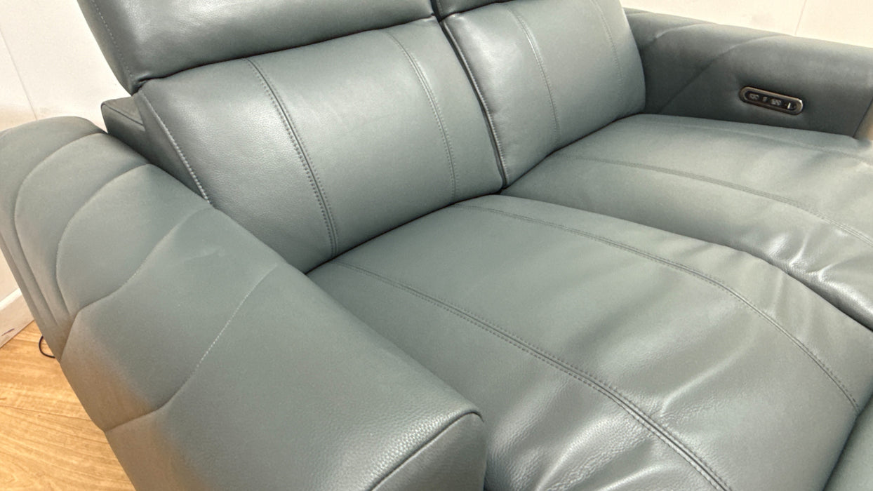 Sofology Allure Leather 2 Seater Power Recliner/Headrest in Trusty Embossed Peacock