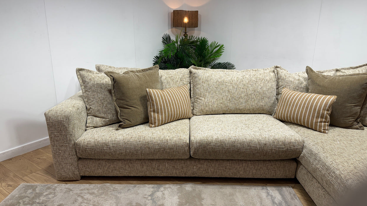 Sofology Cove Fabric Chaise Grande Light Wood Panel Artisan Chenille Ecru Mix