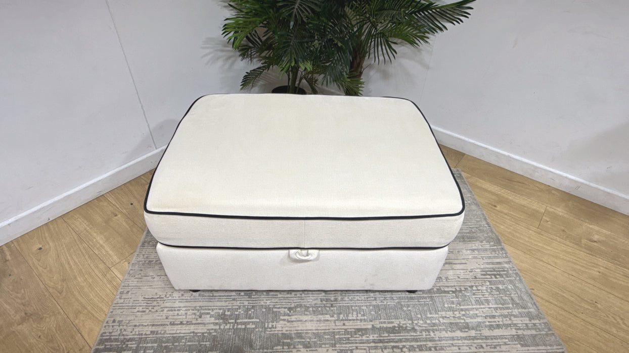 Sofology Atelier Storage Footstool in Chenille Ivory All Over With Black Contrast Piping