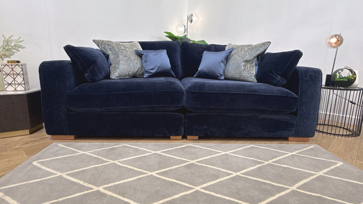 Sofology Cavalli Fabric 3 Seater Split Bolt Off Arms Foam Seats in Deluxe Chenille Navy Mix