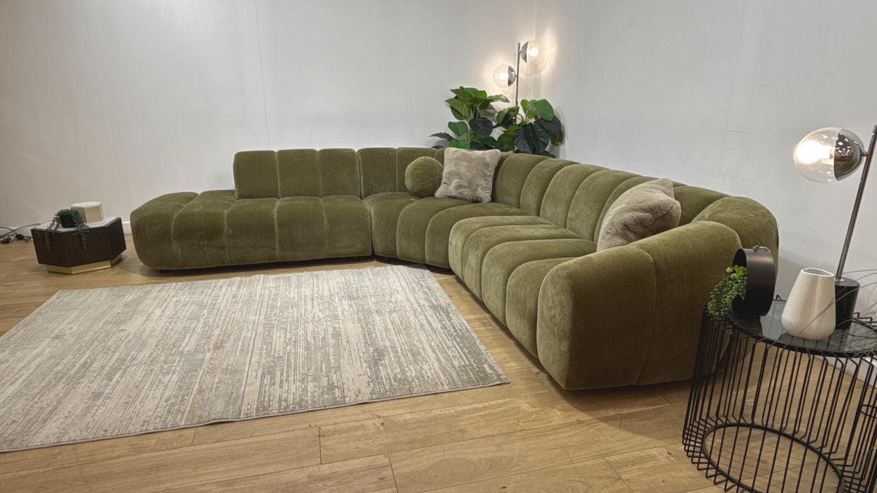 Sofology Waldorf Fabric Chaise 1.5 Corner 2 in Soft Chenille Olive Mix
