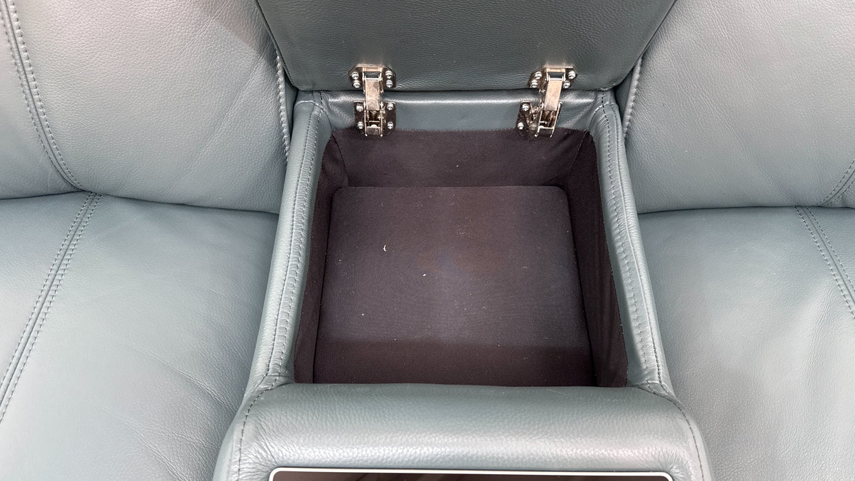 Sofology Allure Leather 2.5 Seater Screen Console Power Recliner/Headrest Heated Seats Lumbar Support Speakers in Trusty Embossed Peacock