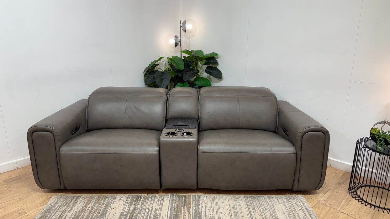 Sofology Premiere Leather 2.5 Seater Smart Console Power Recliner/Headrest Heated Seats in Trusty Embossed Grey