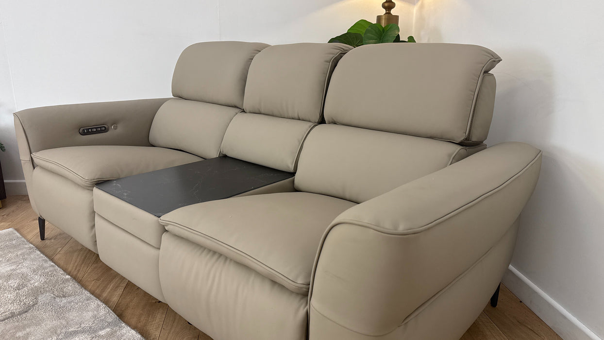 Sofology The Viento Leather 2 Seater Console Power Recliner/Headrest Heated Seat Lumbar in Trusty Super Matt Putty