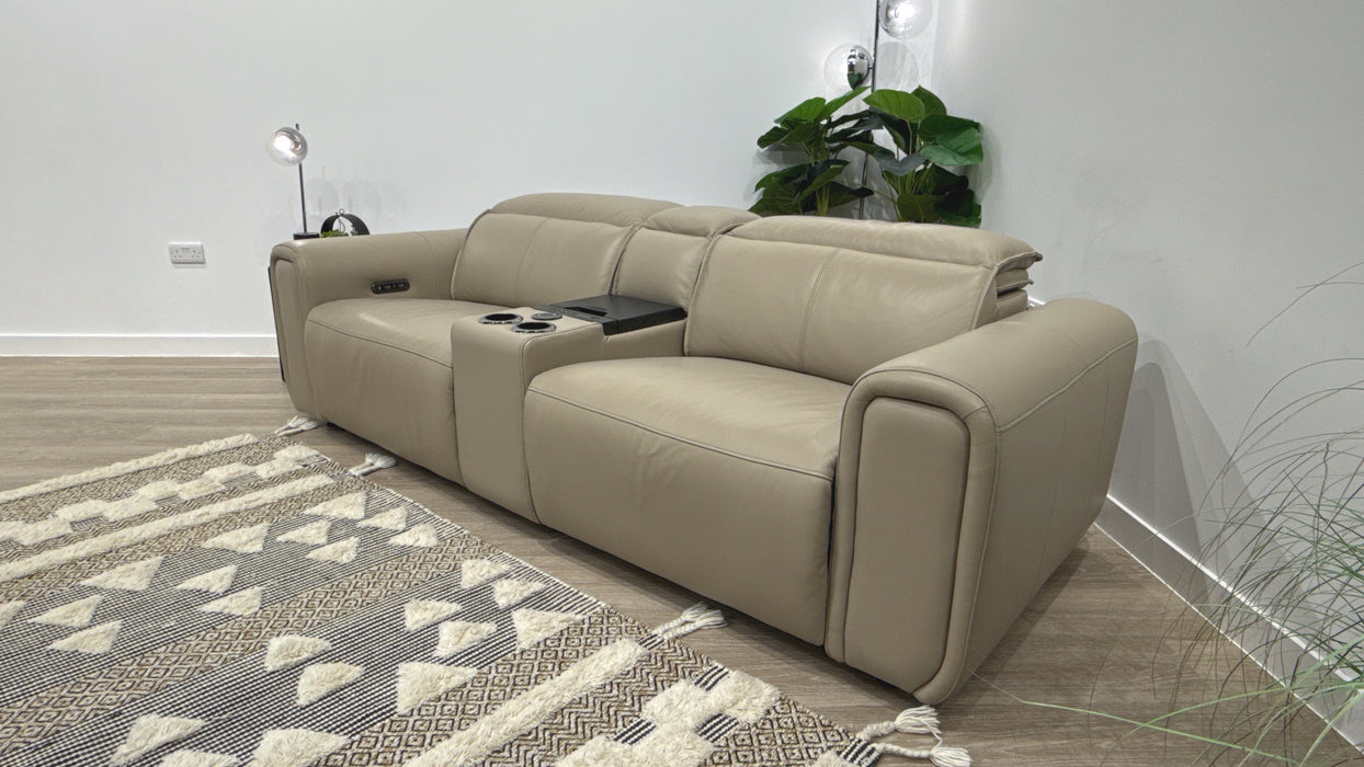 Sofology Premiere Leather 2.5 Seater Smart Console Power Recliner/Headrest in Trusty Embossed Stone