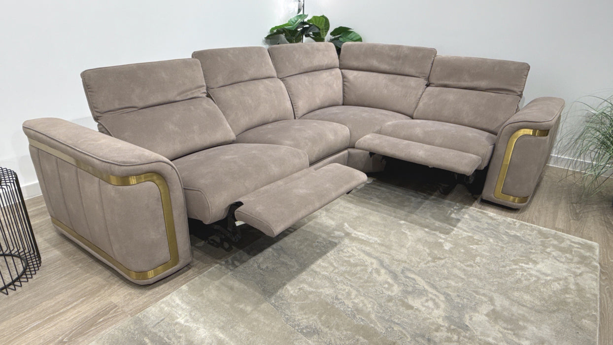 Sofology Plaza Fabric 3 Corner 1.5 Power Recliner/Headrest Heated Seats in Lifestyle Flecked Nutmeg