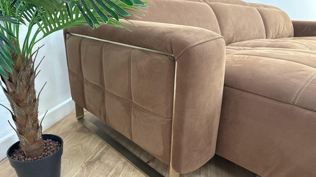 Sofology Marvella Fabric Chaise 4 Seater Power Recliner/Headrest in Lifestyle Nubuck Feel Pecan