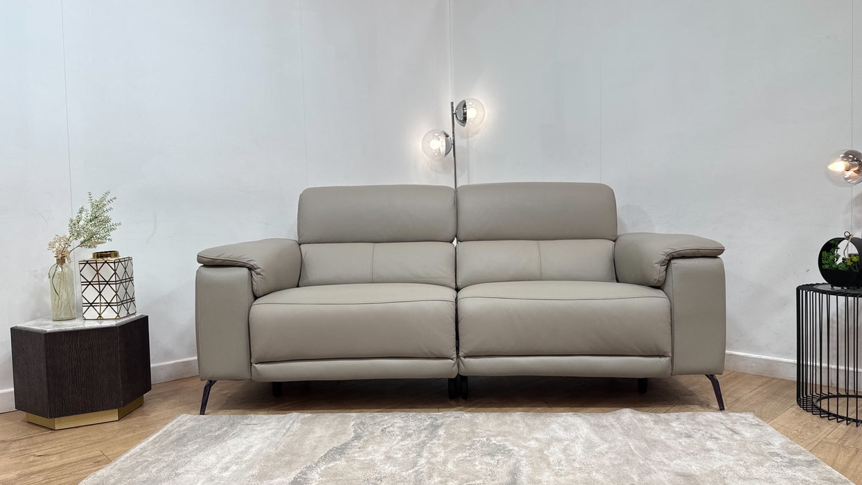 Sofology Fratelli Leather 2.5 Seater Power Recliner/Headrest in Trusty Embossed Light Grey