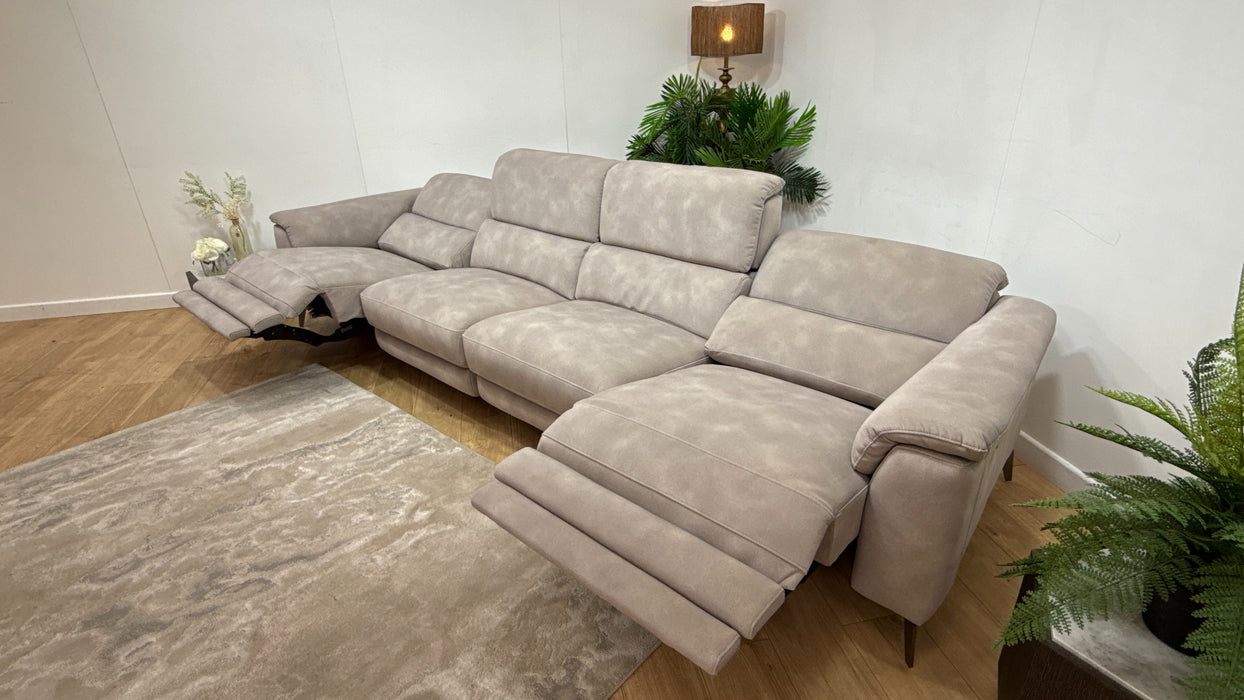 Sofology Illinois Fabric 4 Seater Split Power Recliner/Headrest Heated Seats in Lifestyle Mottled Marble