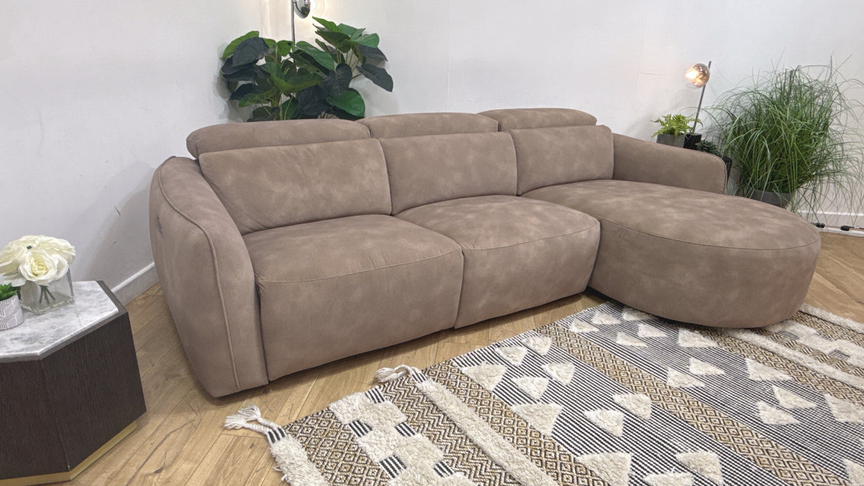 Sofology Serene Fabric 3 Seater Chaise Power Recliner Mottled Latte
