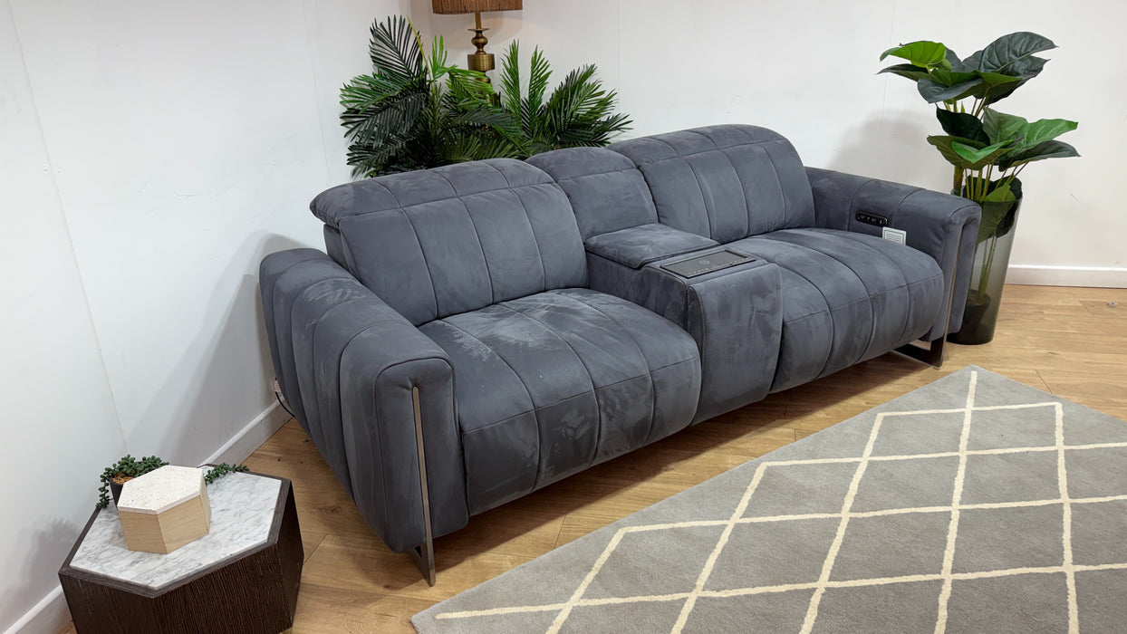 Sofology Paramount Fabric 2.5 Seater Console Power Recliner/Headrest Speakers in Lifestyle Nubuck Feel Charcoal