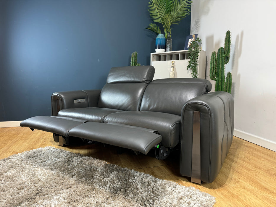 Kingsbridge 2 Seater Power Headrest Power Recliner Leather Charcoal (WA2)