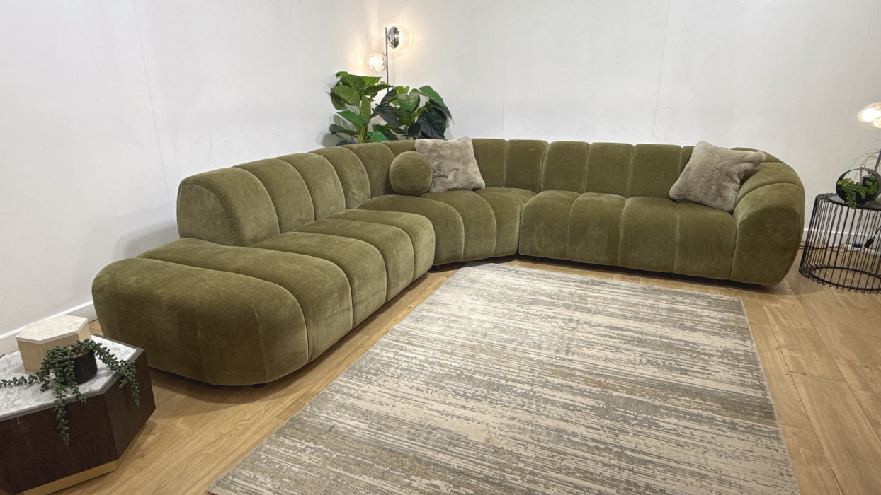 Sofology Waldorf Fabric Chaise 1.5 Corner 2 in Soft Chenille Olive Mix