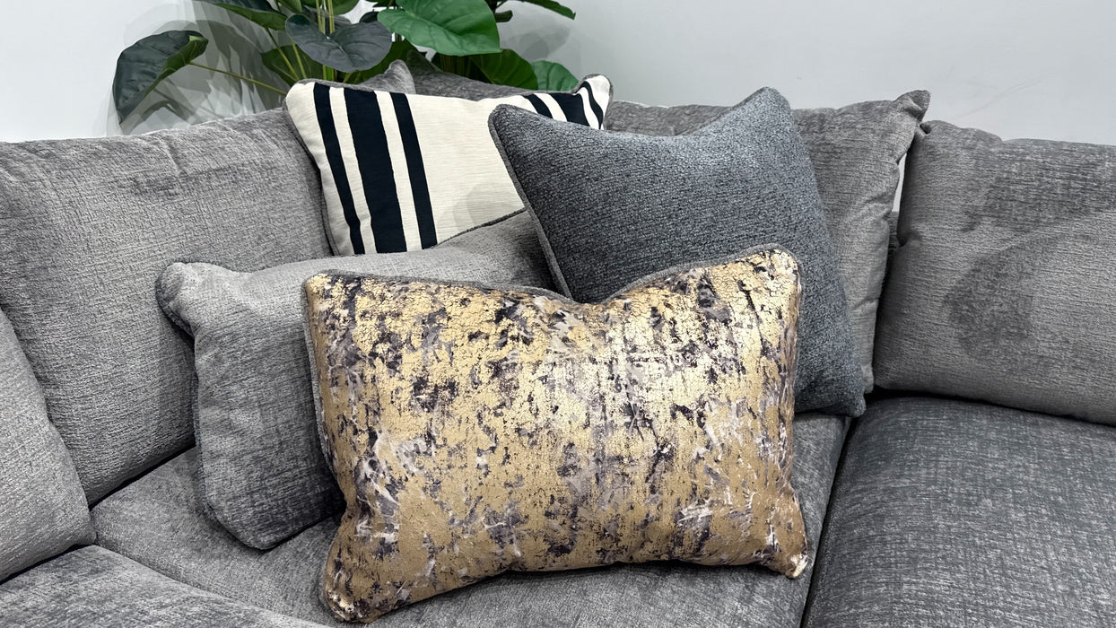 Sofology Westwood Fabric 3 Corner 3 Gold Trim in Soft Teddy Chenille Slate Mix