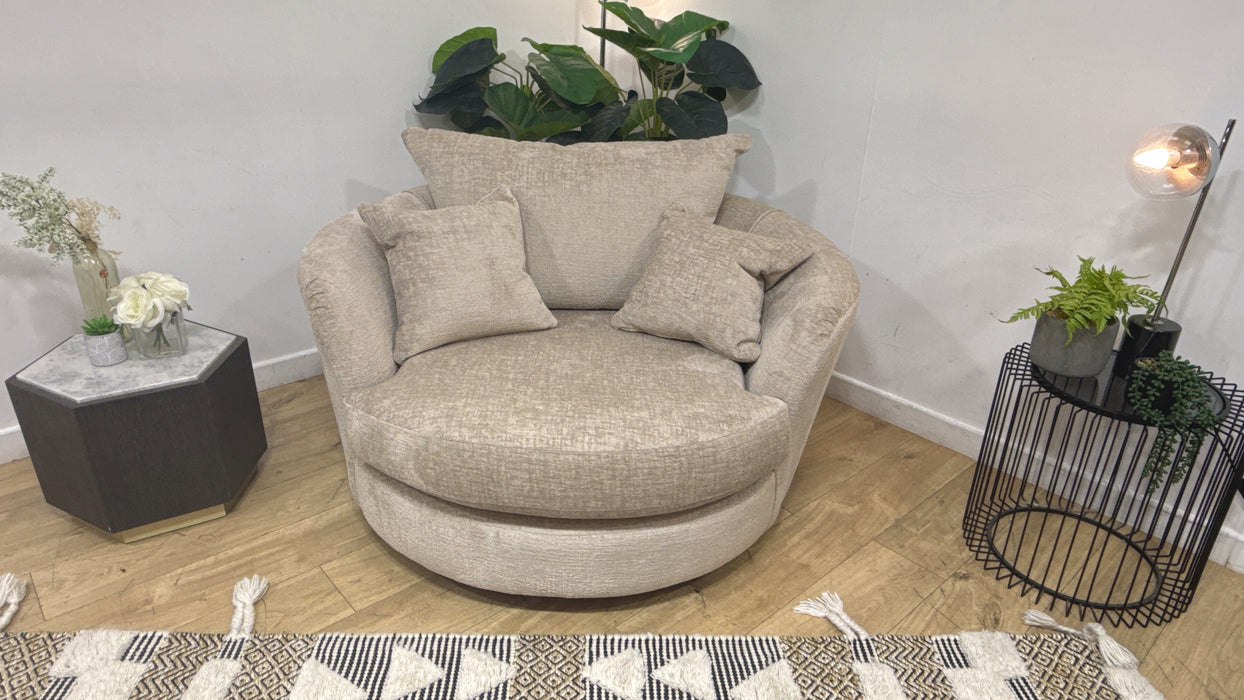 Sofology Majestica Fabric Cuddler Swivel Chair in Teddy Chenille Natural