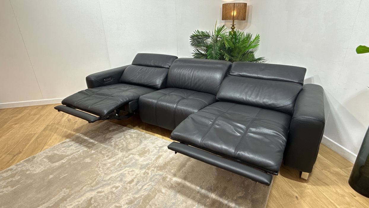 Sofology Marvella Leather 4 Seater Split Power Recliner/Headrest in Trusty Sheen Jet Black
