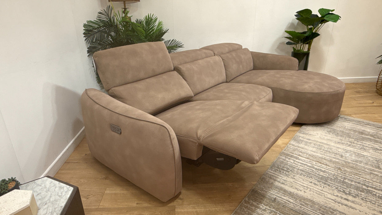 Sofology Serene Fabric 3 Seater Chaise Power Recliner/Headrest in Lifestyle Mottled Latte