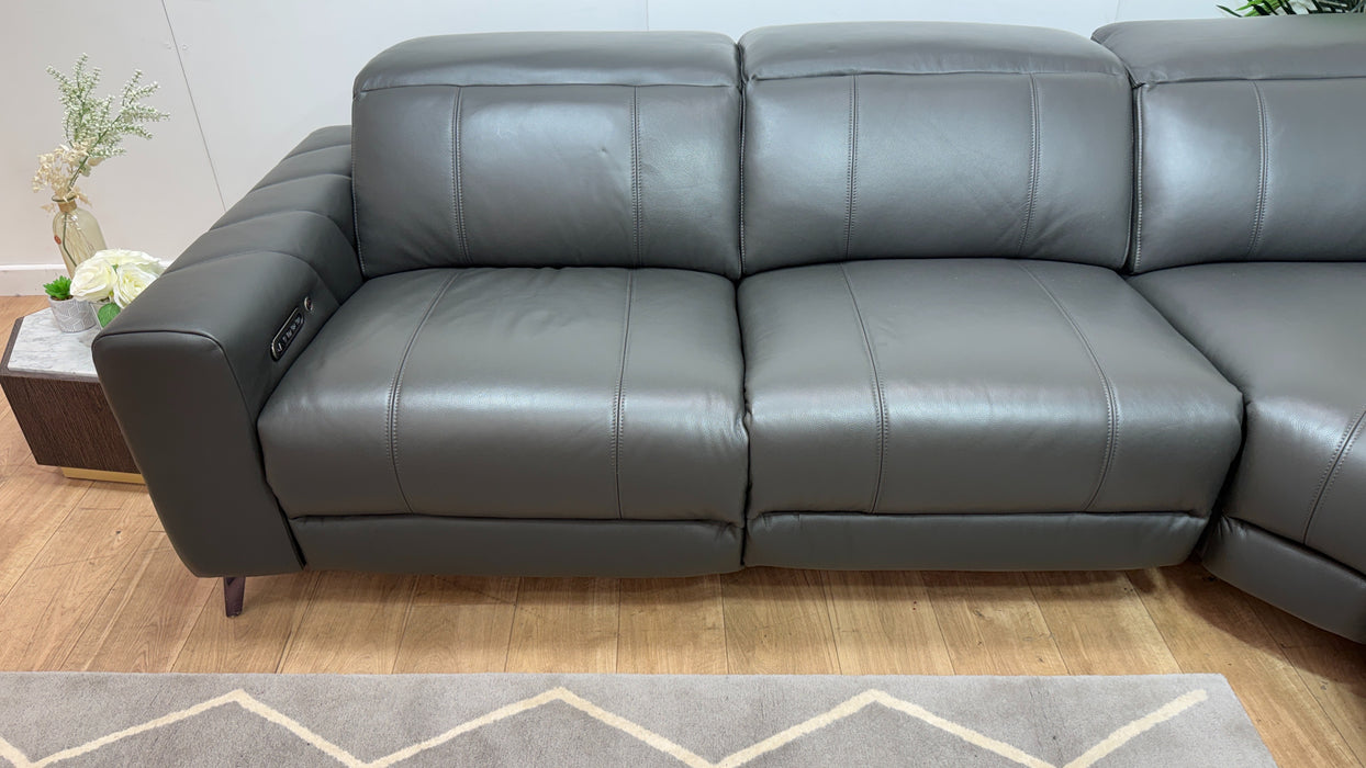 Sofology Allure Leather 3 Corner Smart Console 1.5 Power Recliner/Headrest Heated Seats Lumbar Support Speakers Trusty Embossed Charcoal