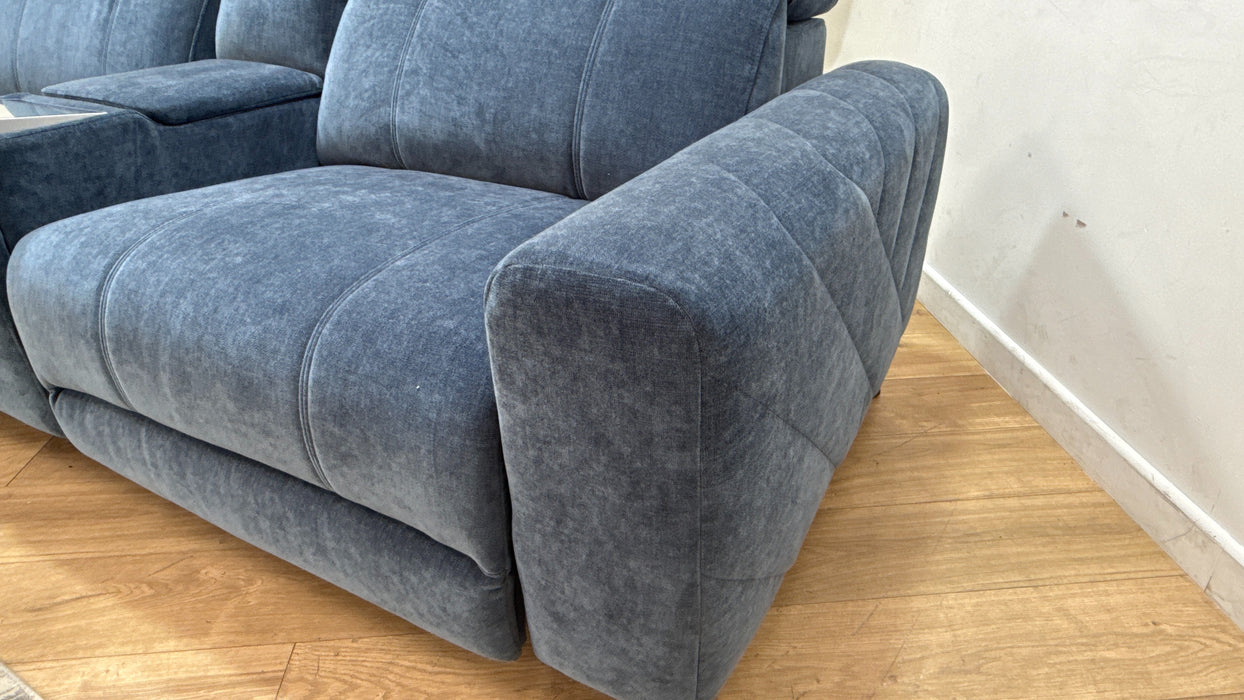 Sofology Allure Fabric 2.5 Seater Console with Screen Power Recliner/Headrest Heated Seats Lumbar Speakers in Relaxed Chenille Denim