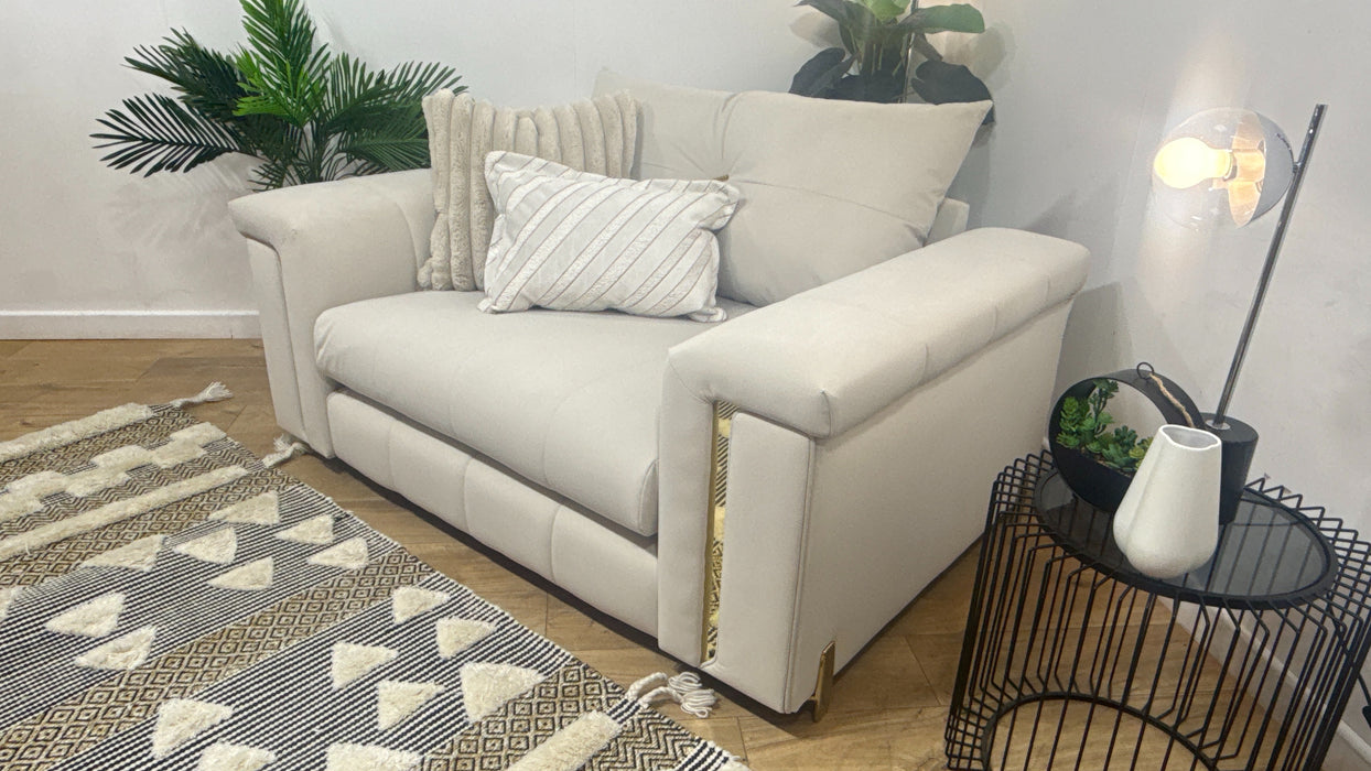 Sofology Oscar Fabric Loveseat Gold Trim in Super Matt Velvet Ecru Mix
