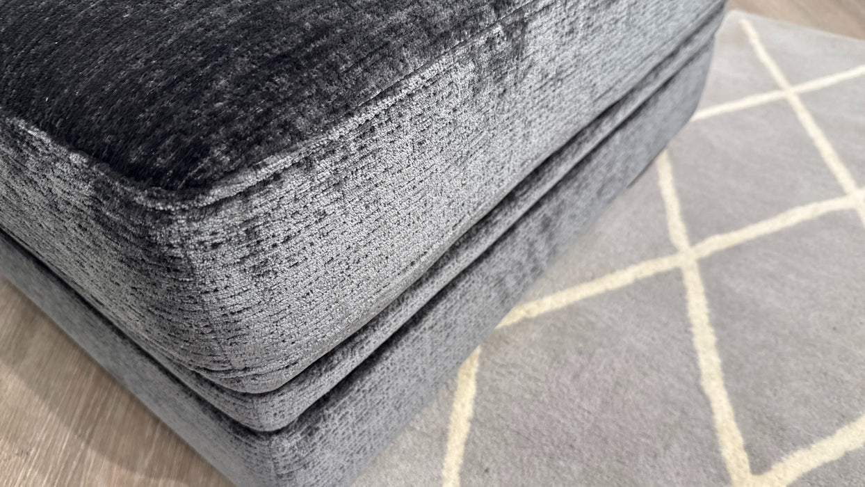 Sofology Sample Obsidian Fabric Designer Footstool in Luxury Textured Chenille Anthracite