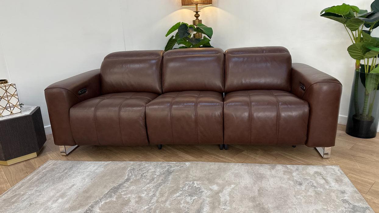 Sofology Marvella Leather 3 Seater Power Recliner/Headrest in Trusty Sheen Chocolate