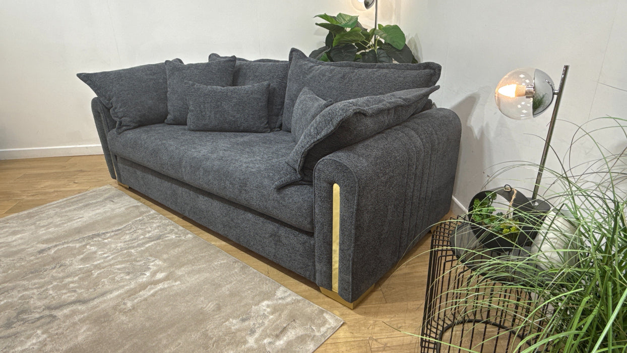 Sofology Savoy Fabric 3 Seater Gold Trim in Soft Boucle Midnight