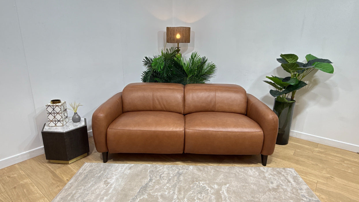 Sofology Larsen Leather 3 Seater Power Recliner/Headrest in Relaxed Soft Tan