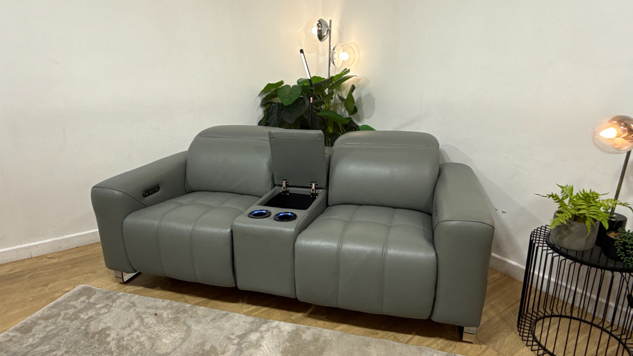 Sofology Marvella Leather 2 Seater Power Recliner/Headrest Heated Seats in Trusty Sheen Granite Teal