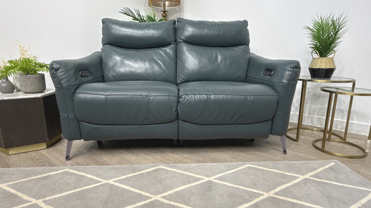 Sofology Renato Leather 2 Seater Power Recliner in Trusty Embossed Peacock