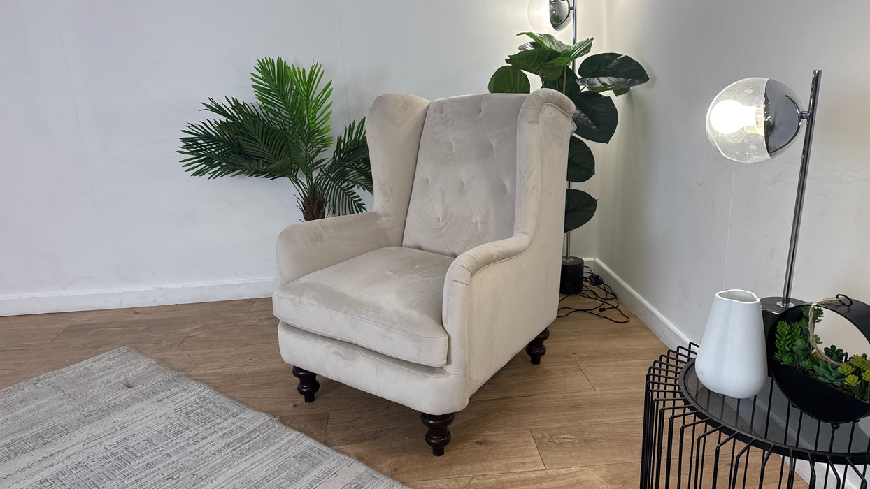 Sofology Kensington Fabric Wing Chair in Matt Velvet Milk