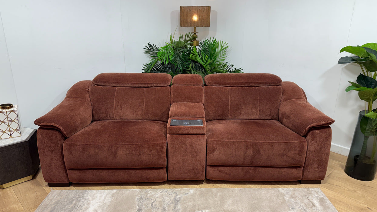 Sofology Carrera Fabric 2.5 Seater Smart Console Power Recliner/Headrest Heated Seat in Relaxed Chenille Burnt Sienna