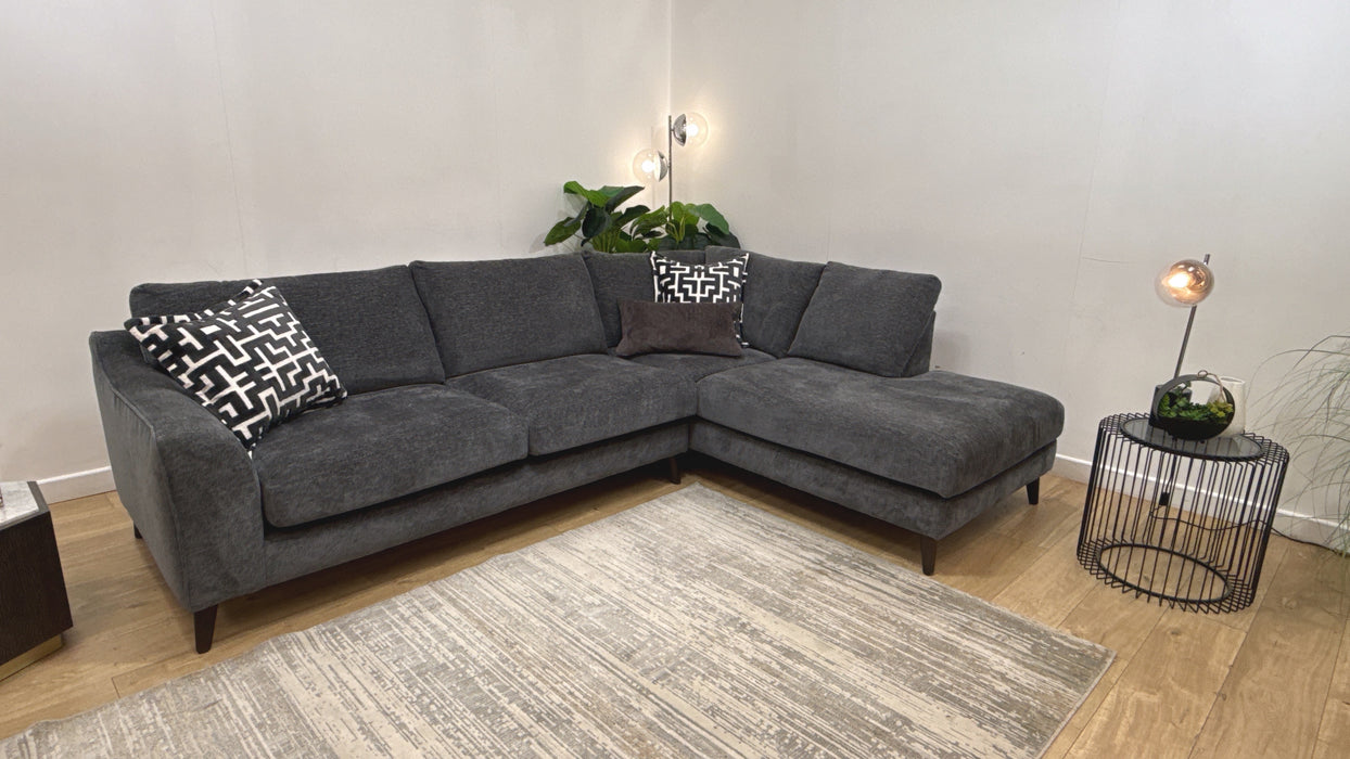 Sofology Mayfair Fabric 3 Corner 1 Chaise in Linen Look Chenille Charcoal/Anthracite Mix