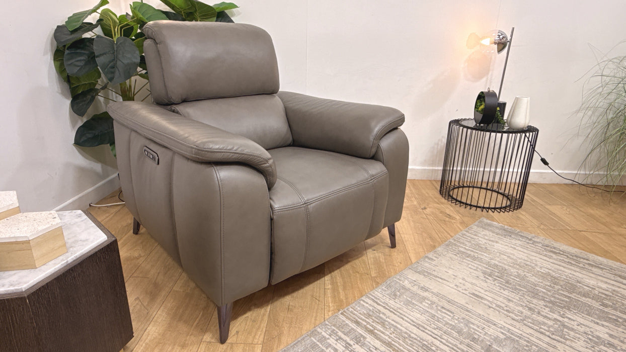 Sofology Bailey Power Recliner Leather Chair in Trusty Embossed Charcoal